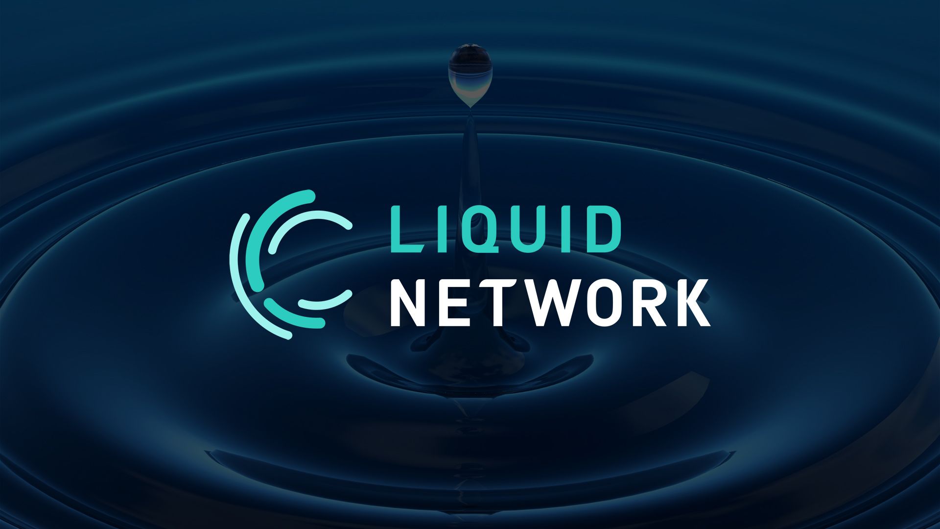 Liquid Network logo placed in the middle of darkened blue water background