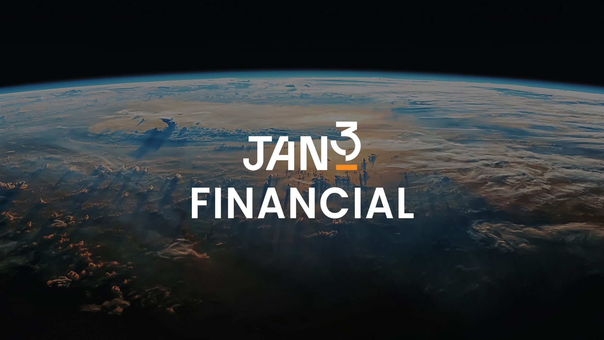 Planet earth view from space with JAN3 Financial logo on top