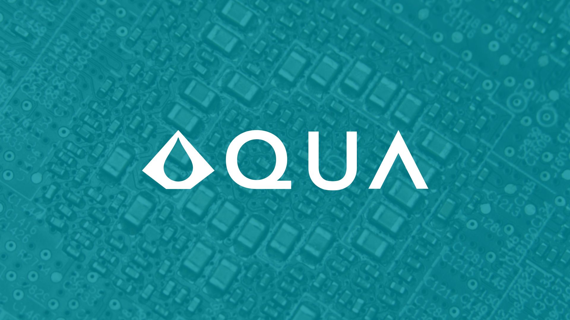 AQUA logo with darkened aquamarine blue PCB background