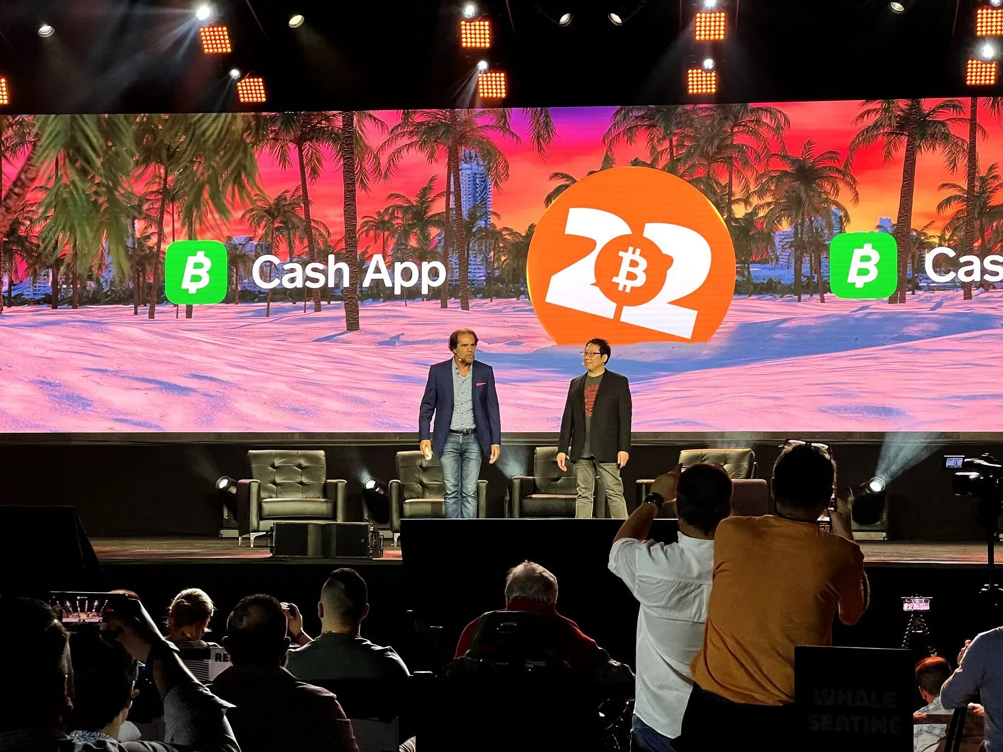 President Albuquerque and Samson Mow on Stage at Bitcoin 2022