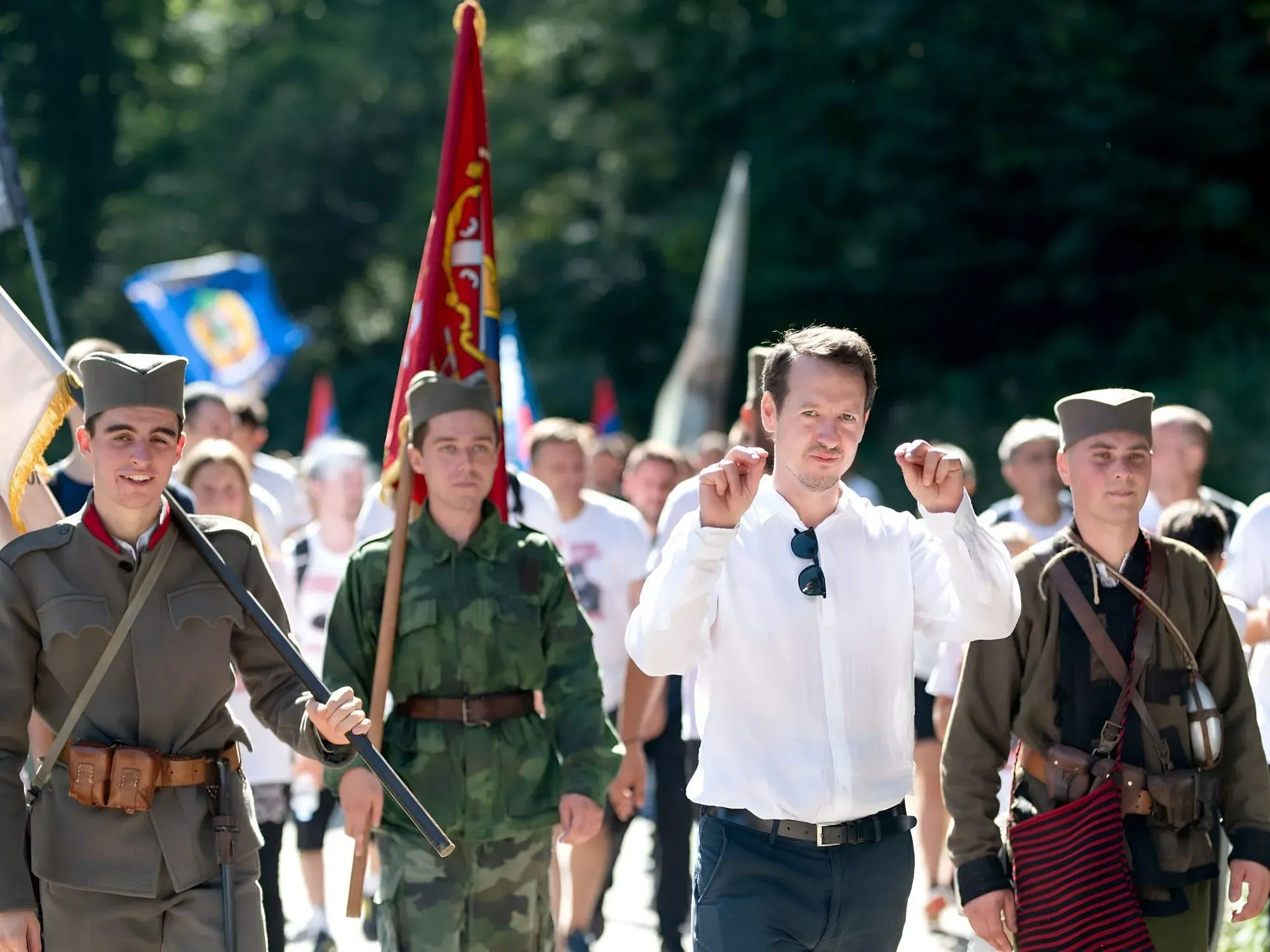 Prince Filip at the Head of the Gucevo March in Serbia